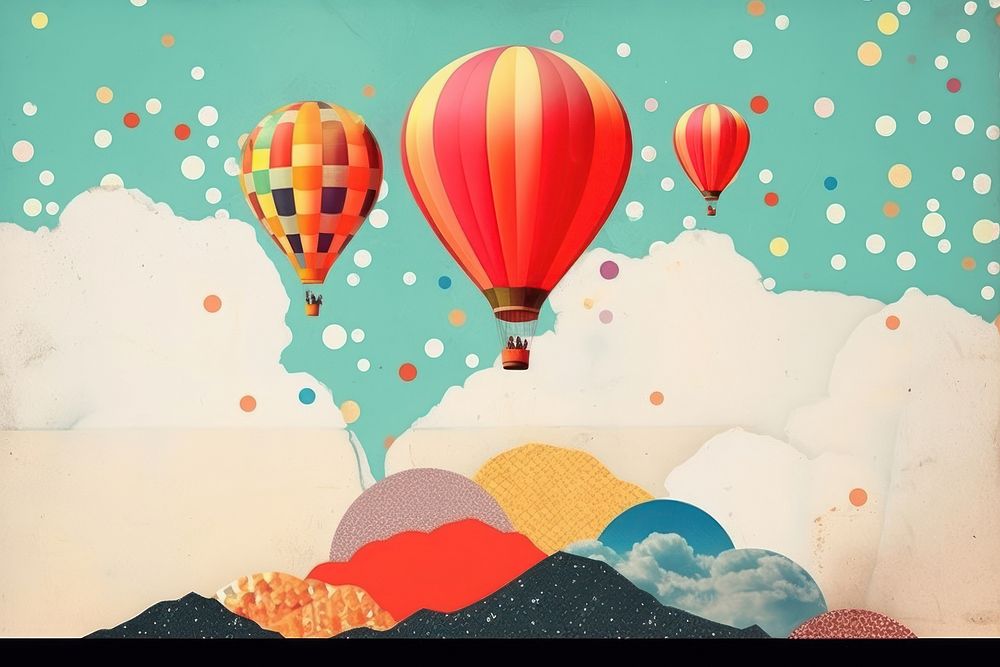 Collage Retro dreamy balloon aircraft art transportation.