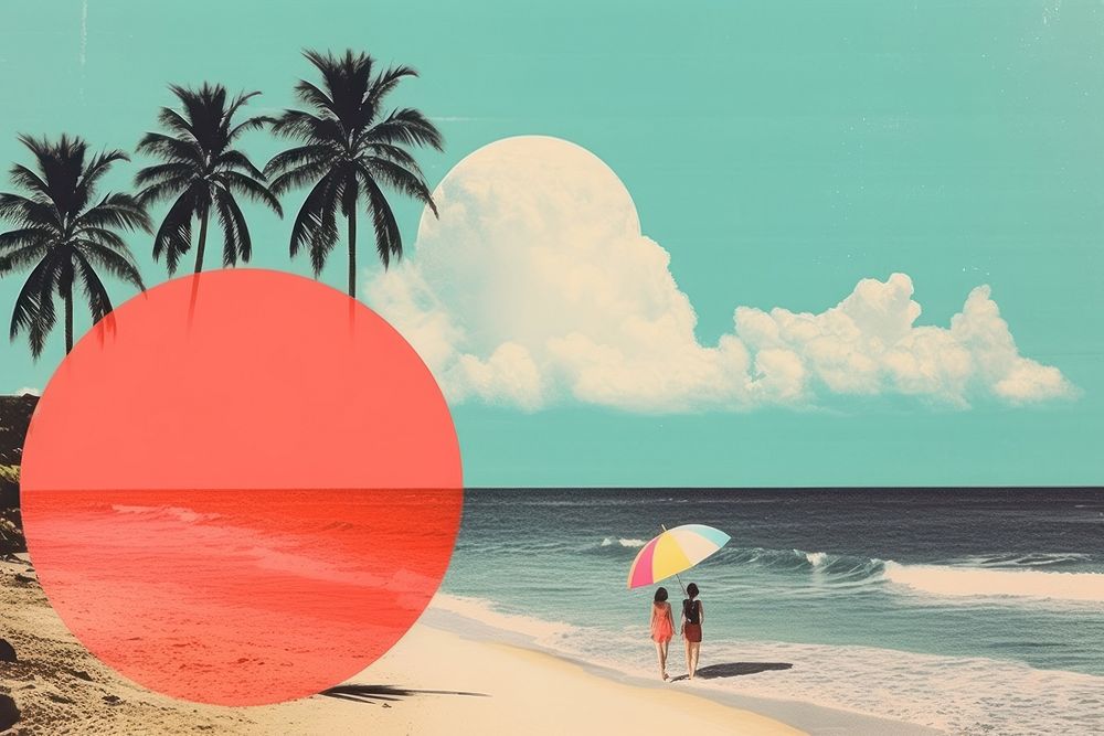 Collage Retro dreamy beach outdoors nature summer.