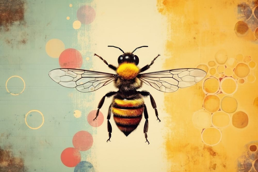 Collage Retro dreamy bee animal insect hornet.