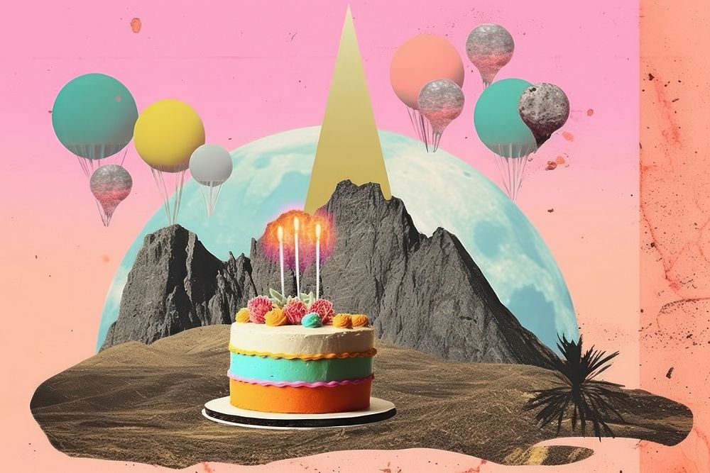 Collage Retro dreamy birthday dessert balloon party.