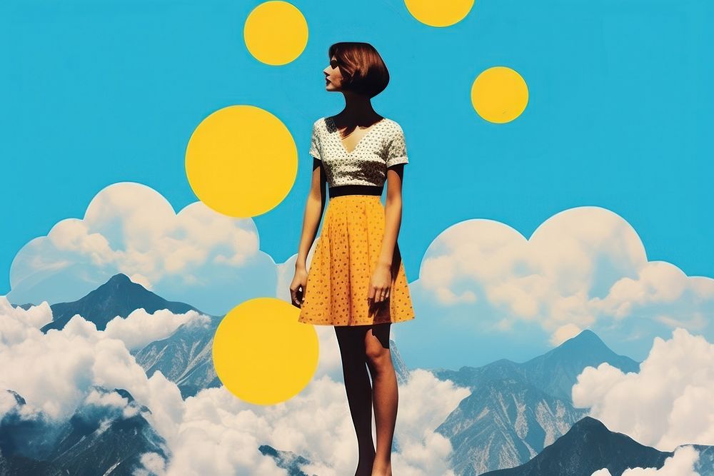 Collage Retro dreamy blue sky outdoors adult art.