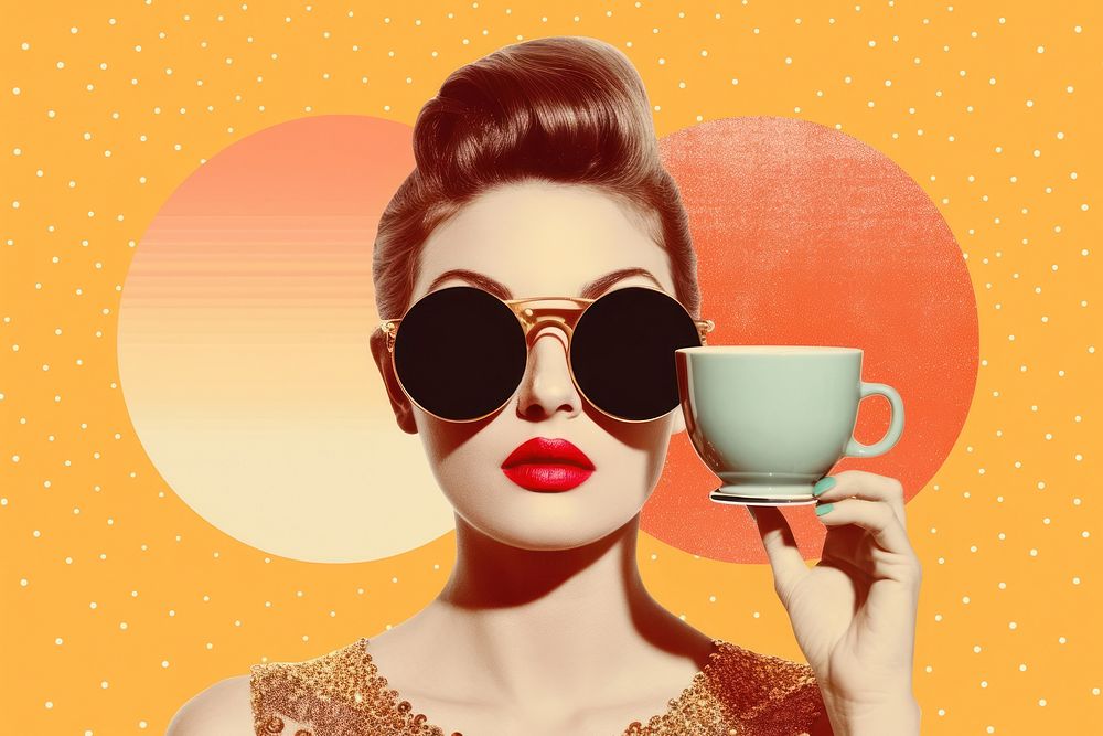 Collage Retro dreamy coffee sunglasses adult drink.