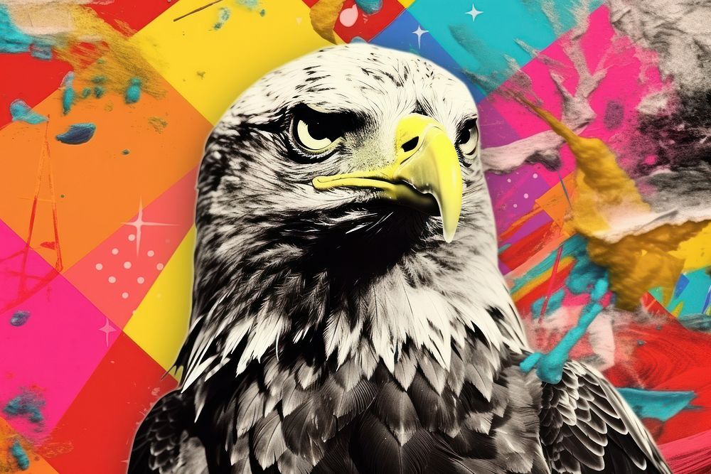 Collage Retro dreamy eagle art painting animal.