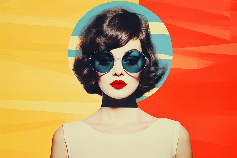 Collage Retro dreamy girl sunglasses portrait adult.