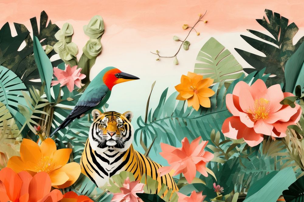 Collage Retro dreamy jungle wildlife outdoors animal.