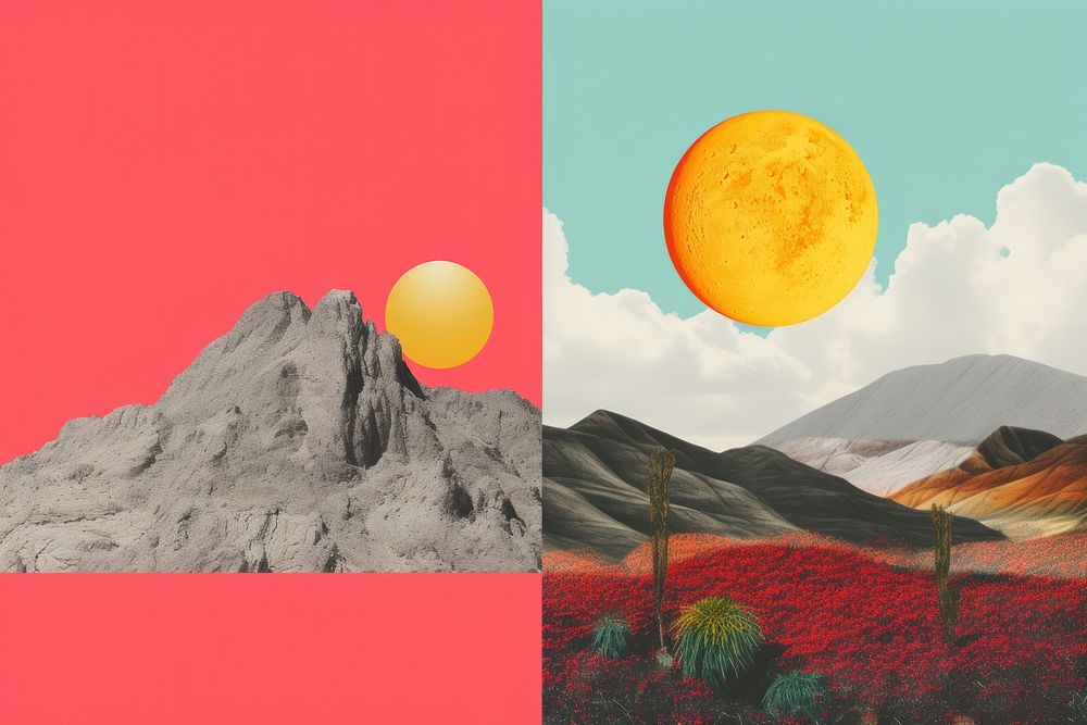 Collage Retro dreamy landscapes art astronomy mountain.