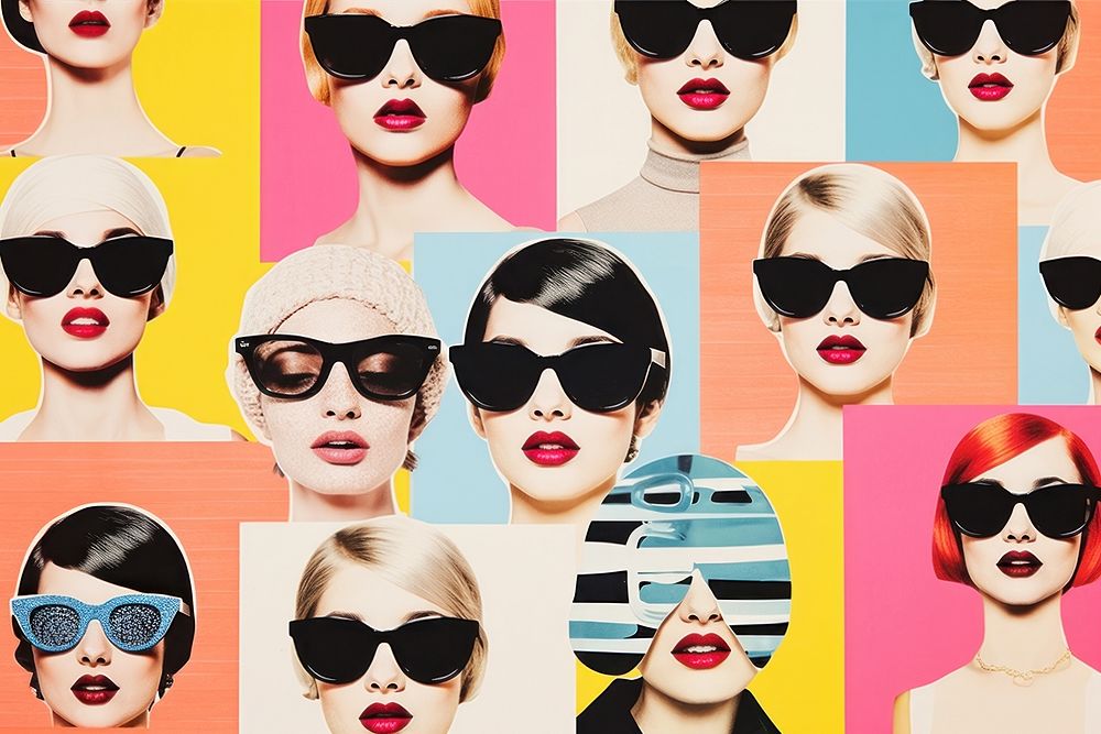 Collage Retro dreamy people collage sunglasses lipstick.