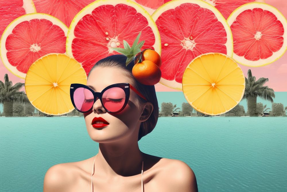 Collage Retro dreamy summer sunglasses portrait outdoors.