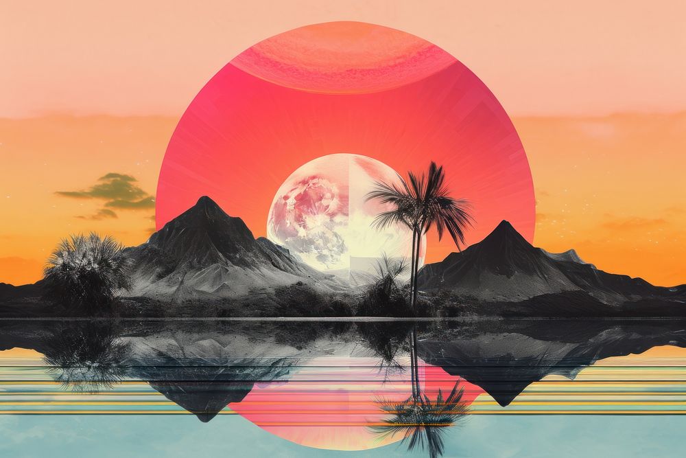 Collage Retro dreamy sunset art astronomy outdoors.