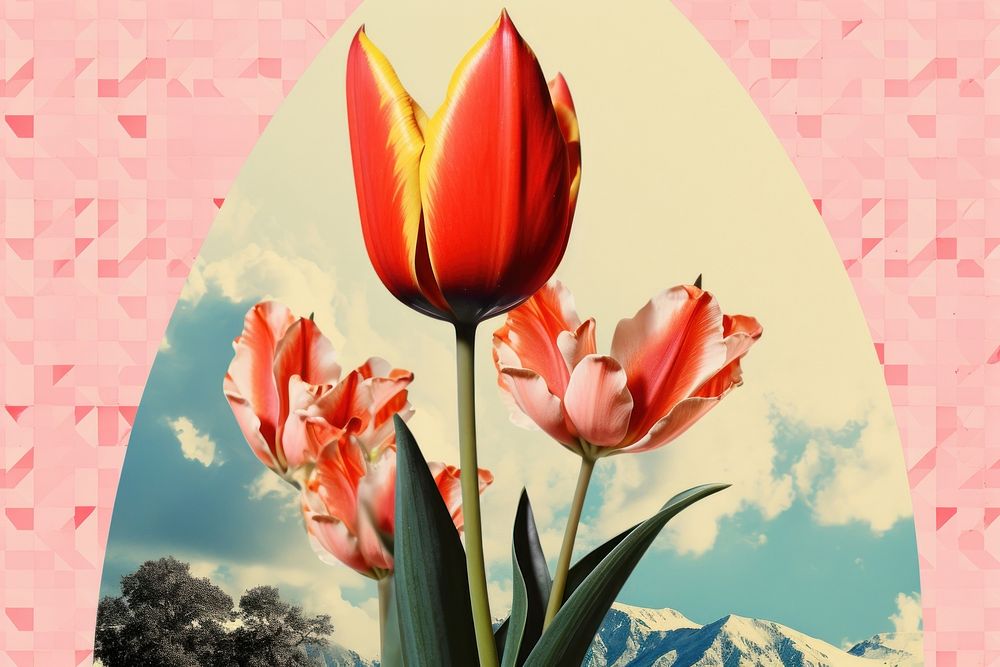 Collage Retro dreamy tulip outdoors flower plant.