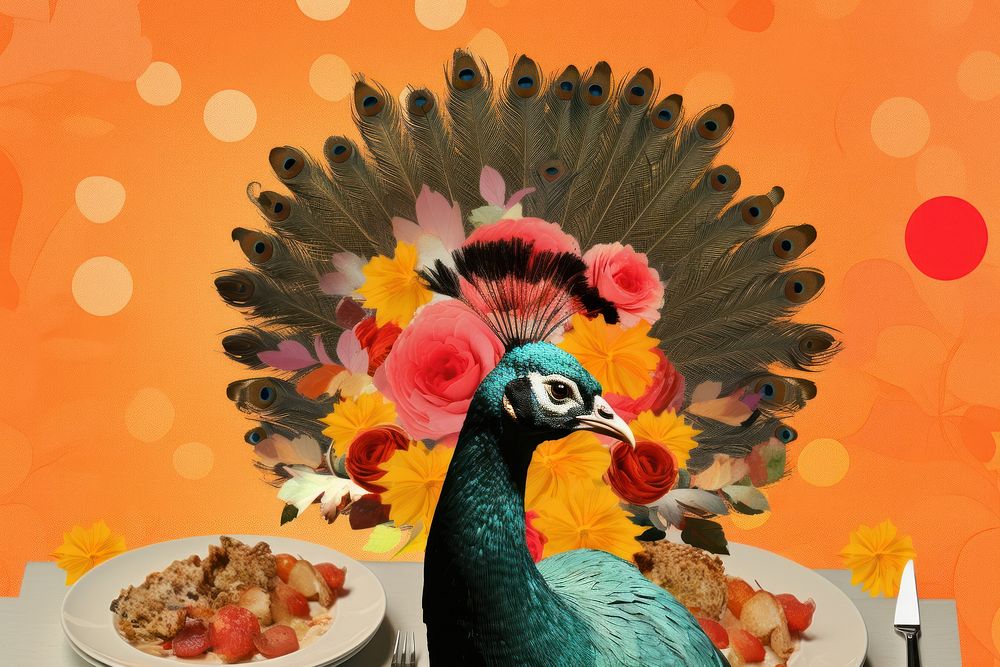 Collage Retro dreamy thanksgiving animal bird meal.