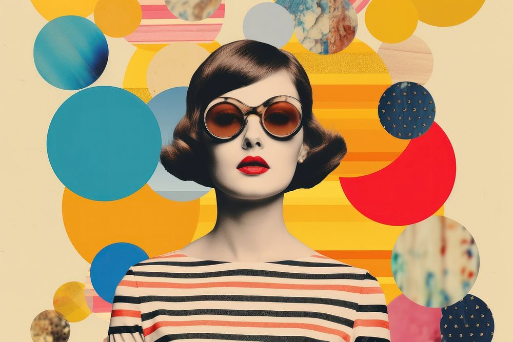 Collage Retro dreamy woman art sunglasses portrait.