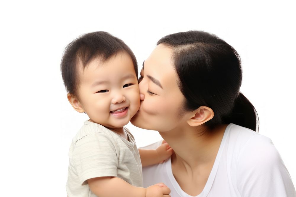 Mom kissing happy asian son face photography portrait adult.