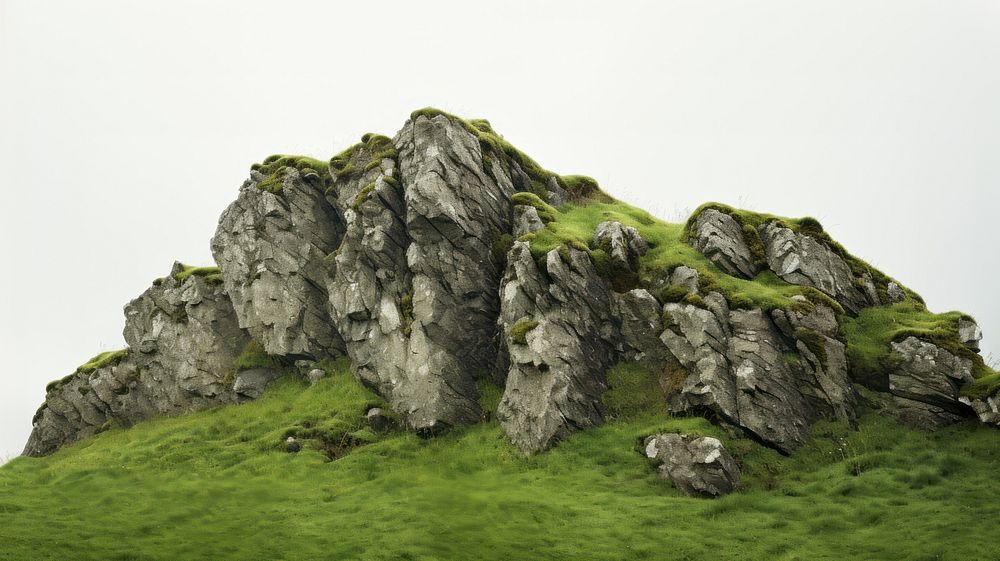Green grassy rocky cliff nature landscape mountain. AI generated Image by rawpixel.