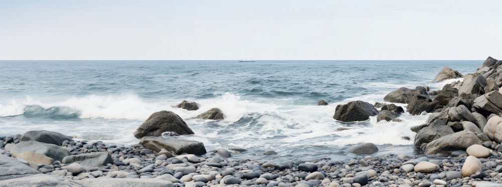 Wavy sea with rocks nature landscape outdoors. AI generated Image by rawpixel.