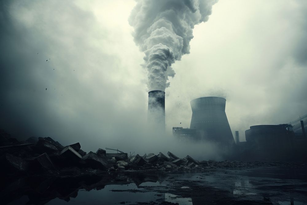 Pollution outdoors smoke cooling tower. AI generated Image by rawpixel.