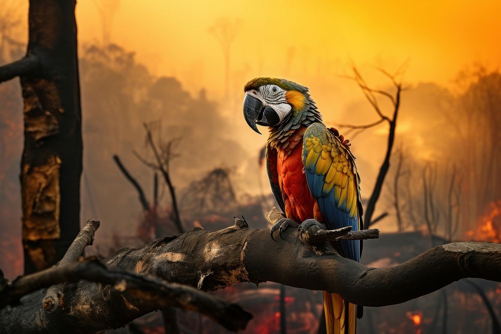 Parrot forest branch animal. AI generated Image by rawpixel.