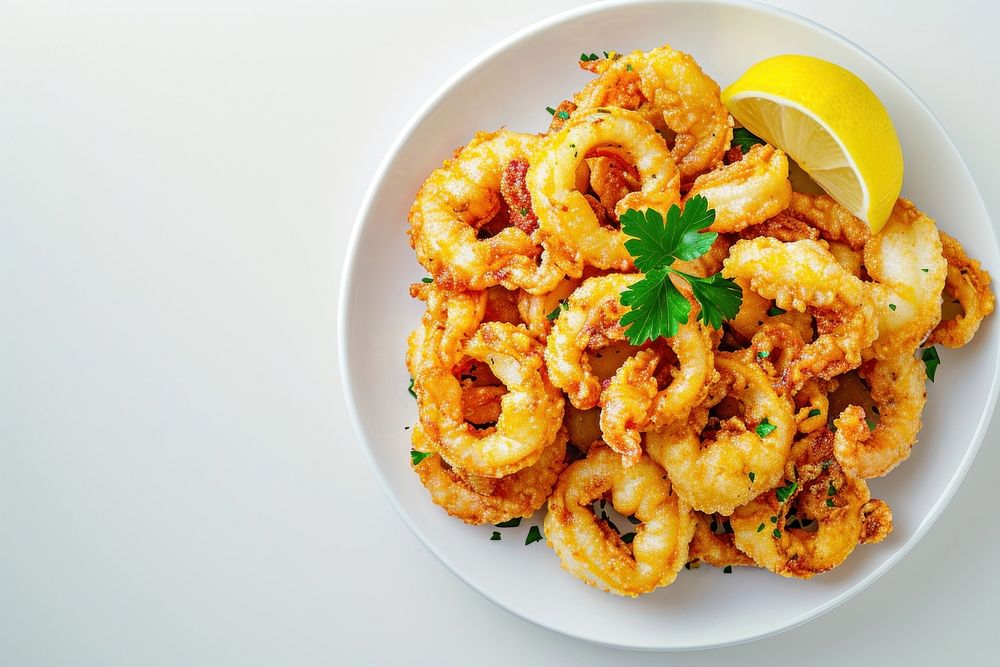 Crispy fried calamary seafood shrimp plate.