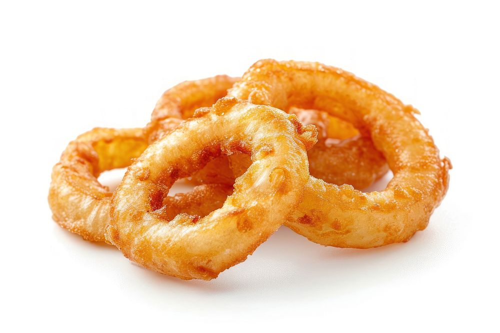 Crispy onion ring pretzel dessert food.