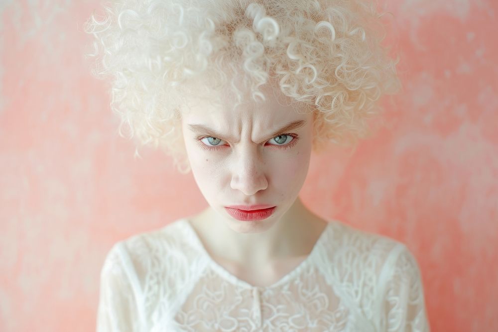 Albino woman angry face portrait photography adult.