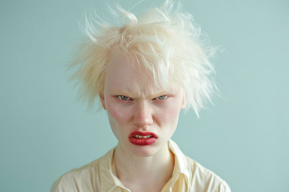 Albino woman angry face portrait photography individuality.
