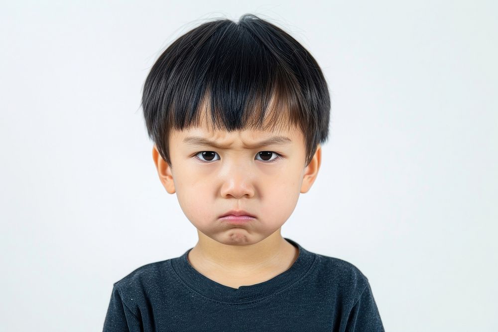 Asian kid angry face portrait photography child.