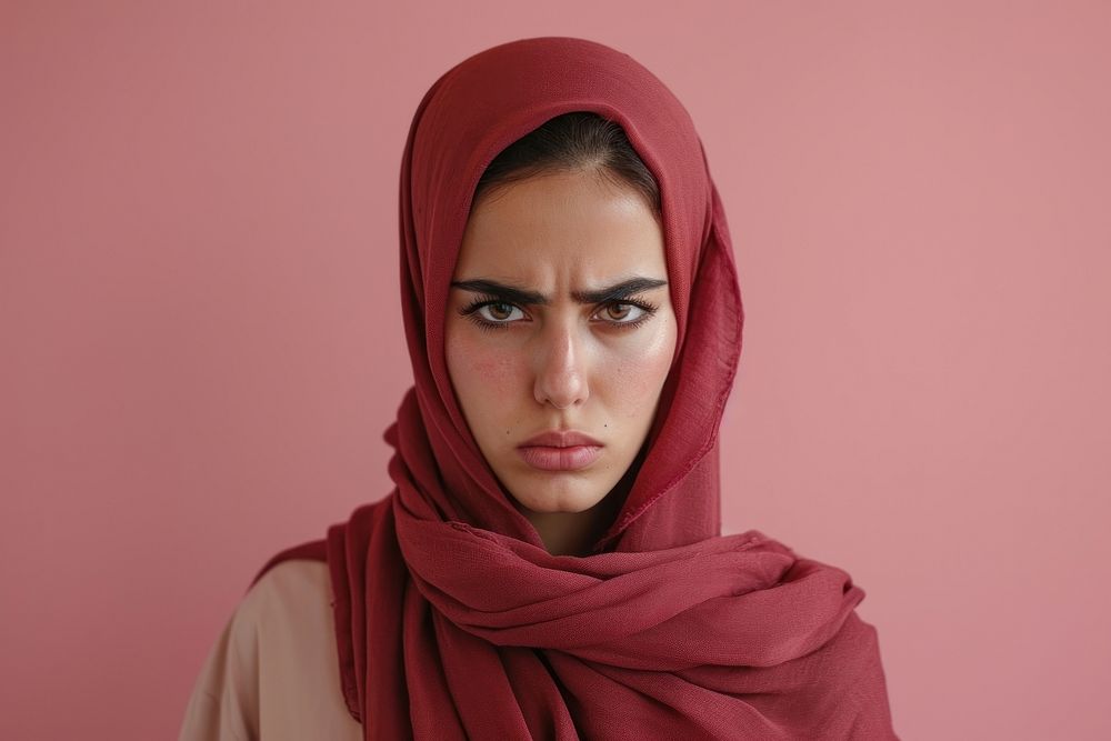 Arab woman angry face portrait photography scarf.
