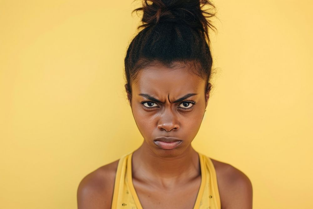 Black woman angry face portrait disappointment frustration.