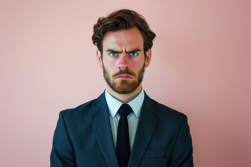 Business man angry face portrait photography beard.