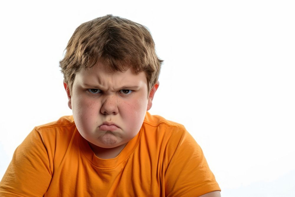 Fat kid angry face portrait photography disappointment.
