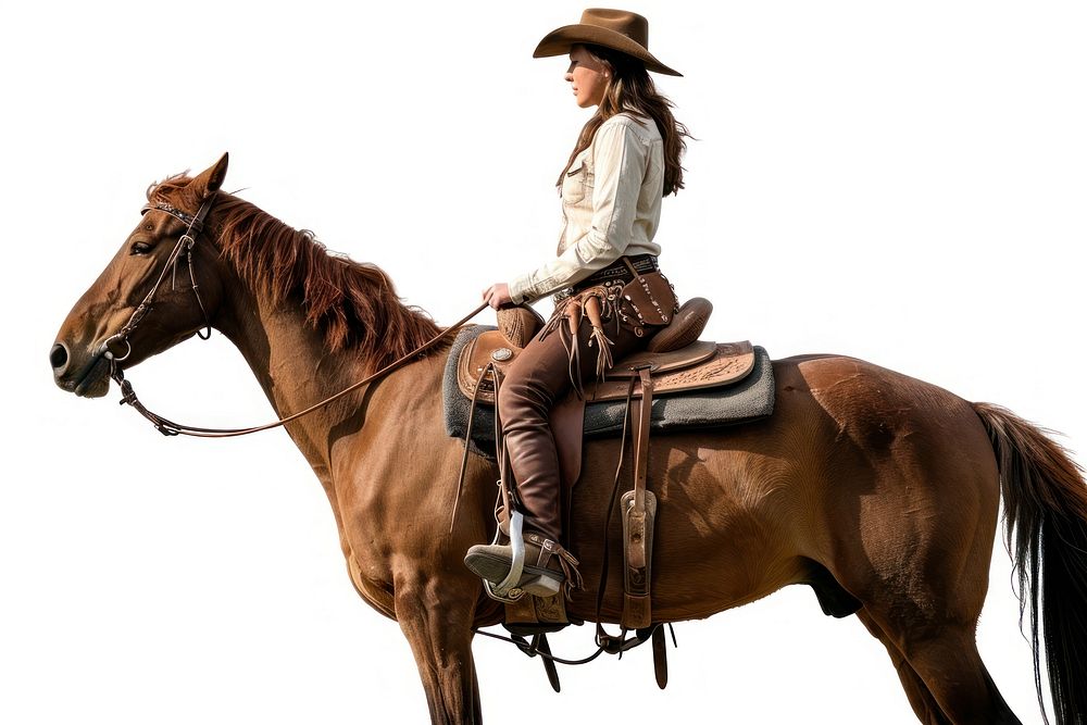 Female cowboy riding an Arabian horse mammal animal saddle.