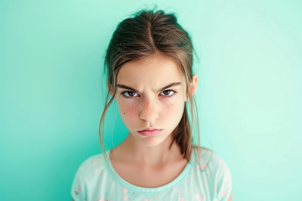 Girl angry face portrait photography contemplation.