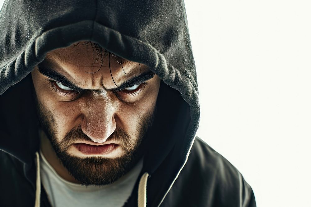 Hacker with hoodie angry face portrait photography adult.