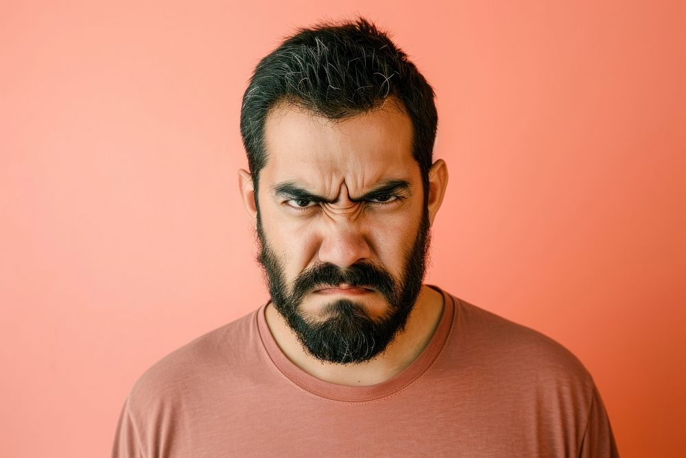 Latino man angry face portrait photography beard.
