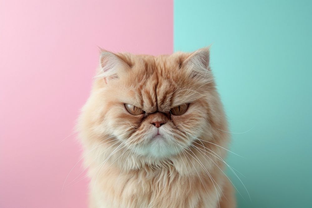 Persian cat angry face portrait mammal animal.