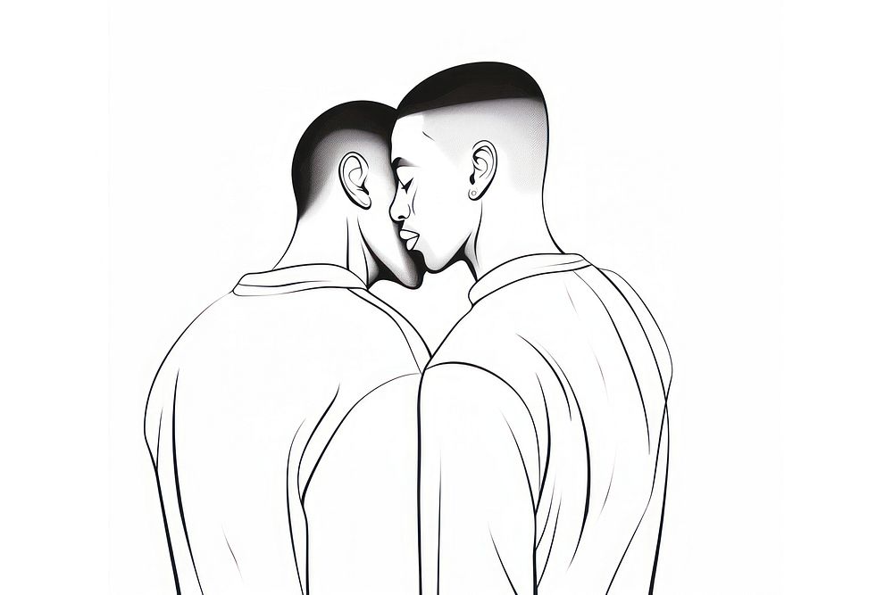 2 black males hugging sketch drawing adult.
