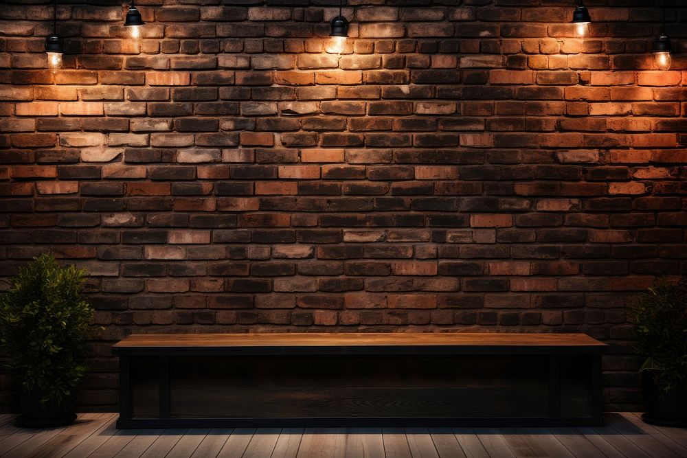 Brick wall architecture lighting bench.