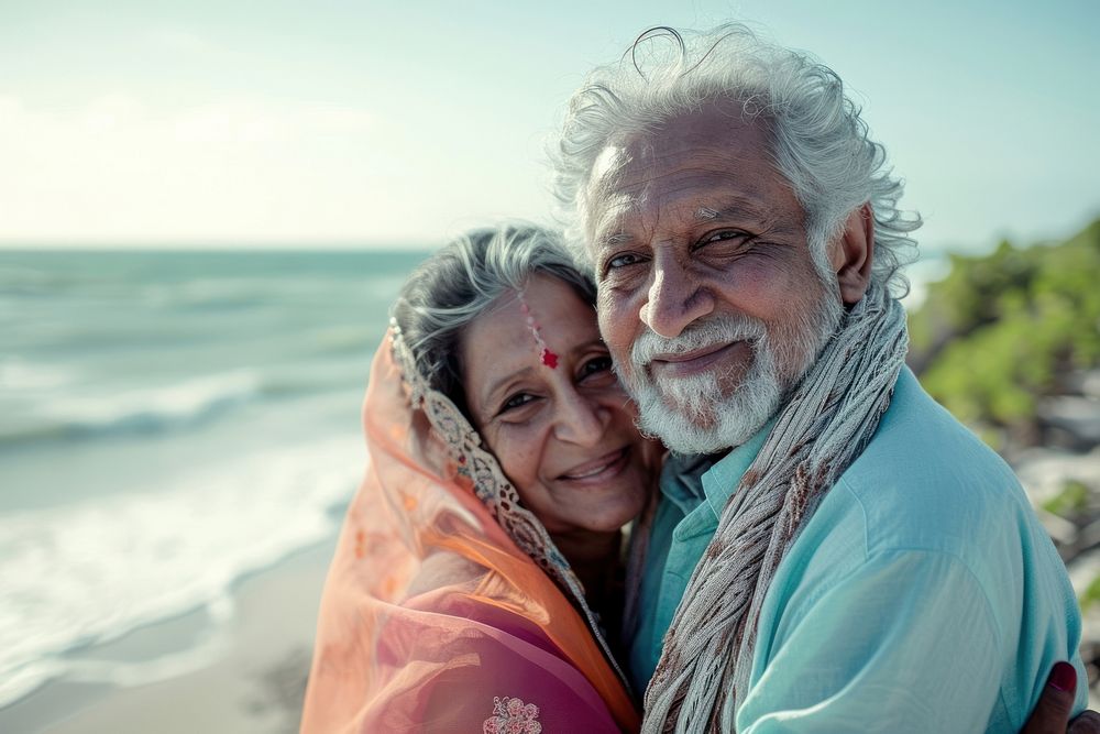 Indian senior couple Happy portrait adult photo.