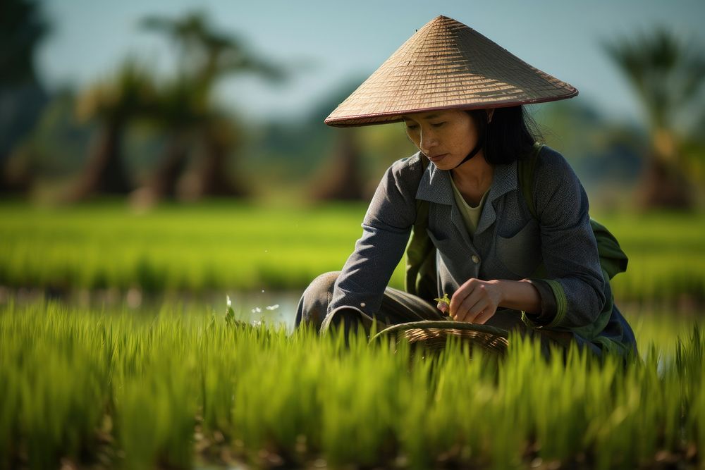 Vietnam woman field agriculture outdoors.