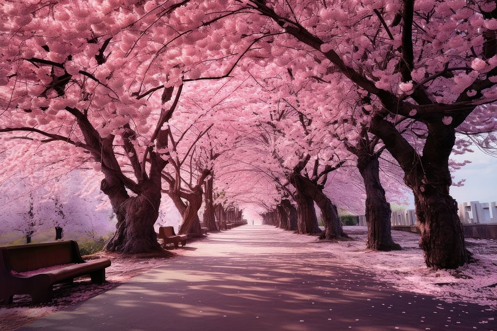 Cherry blossom trees outdoors nature flower.