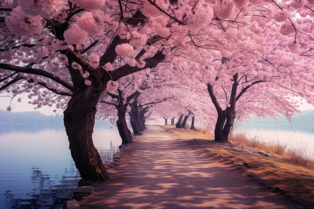 Cherry blossom trees in spring season landscape outdoors nature.