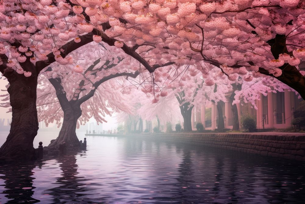 Cherry blossom trees in spring season outdoors nature flower.