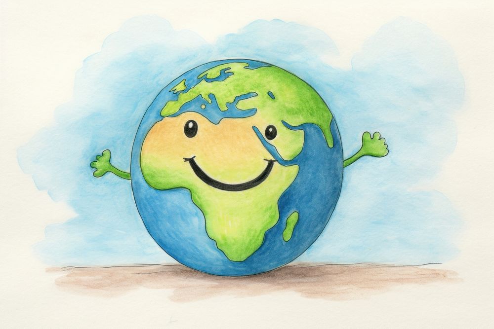 Happy earth drawing cartoon planet. AI generated Image by rawpixel.