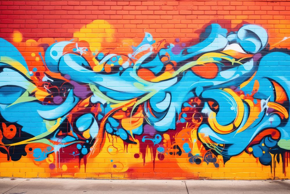 Graffiti painting mural brick. AI Free Photo rawpixel