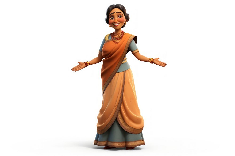 3d cartoon indian middleaged woman realistic figurine adult white background.