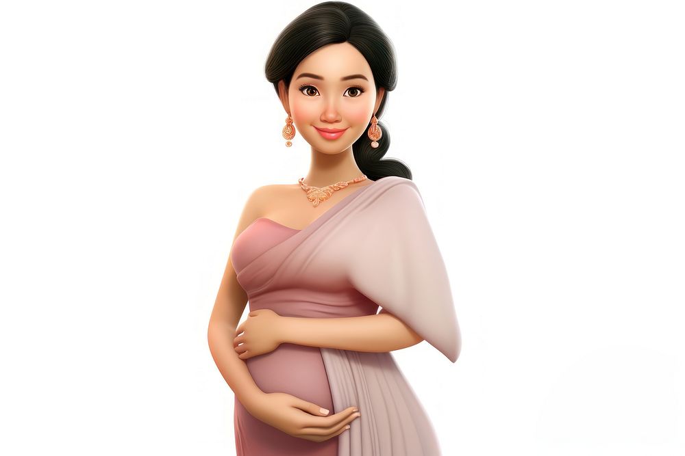 3d cartoon realistic Thai woman pregnant dress adult doll.