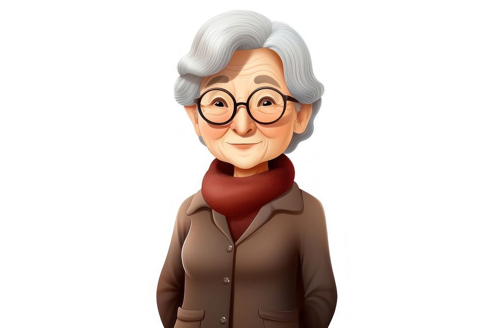 3d cartoon realistic elderly korean woman portrait adult white background.