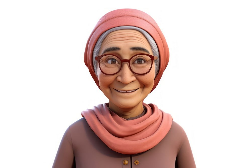 3d cartoon realistic indonesian middleaged woman portrait glasses adult.
