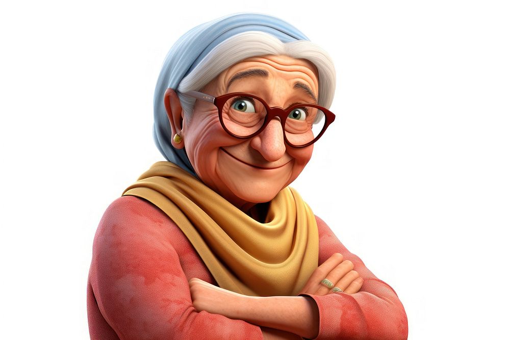3d cartoon realistic pakistani elderly woman portrait adult white background.