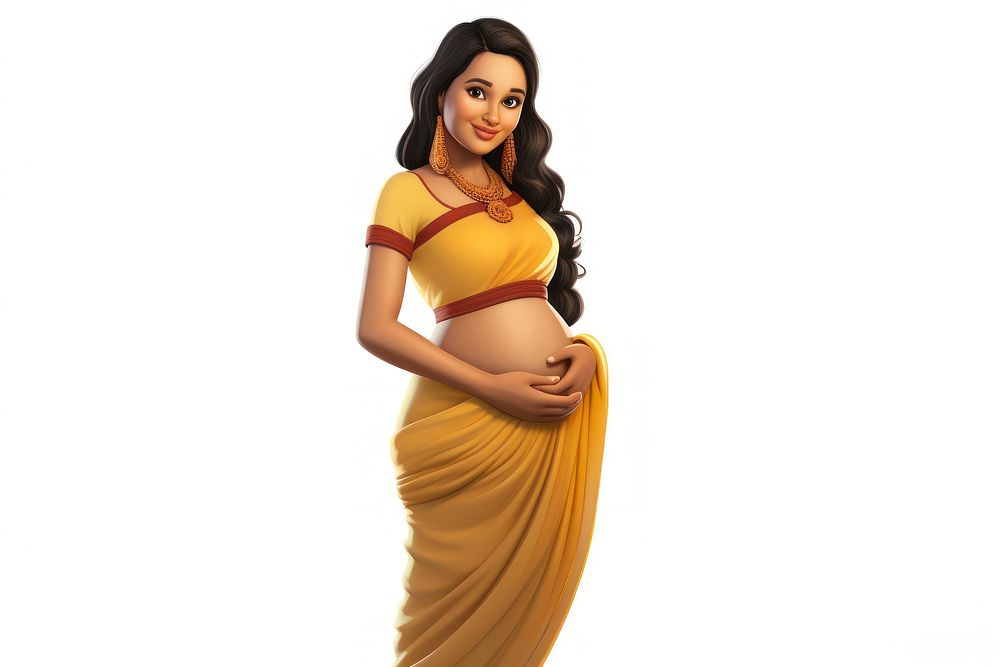 3d cartoon realistic pregnant indian woman white background anticipation happiness.